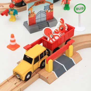 Auto mazgāšana istabā, koka dziesmu train set koka dzelzceļa automašīnu izglītības rotaļlietas saderīgu zīmols koka vilcienu sliežu rotaļlietas bērniem dāvanas