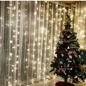 Ziemassvētku Rotājumi Mājas Istabā KerstUSB String Gaismas Pasaku Vīt Tālvadības Vainags Aizkars pie Loga 3M LED