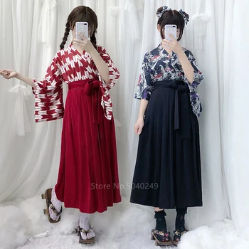 Japāņu Stila Tradicionālo Kimono Kleita Sievietēm Sieviešu Modes Modelis Drukā Top vienkrāsainu Ilgi Īsu Kleitu, Kopa ar Jostu