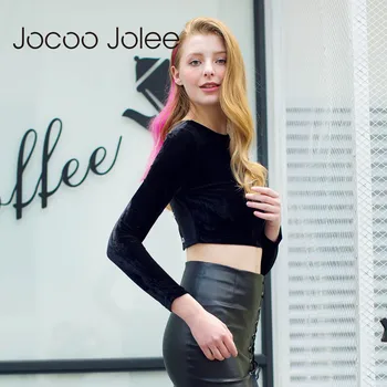 Jocoo Jolee Sexy Atpakaļ Dobi No Puloveri ar Ķēdes Siksnas Dizainu Velūra Viens-Kakla Hoodies Kluba Puses Apģērbu 2018 Rudens Jaunas