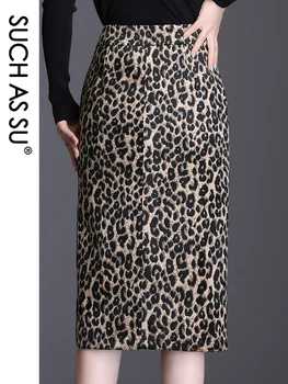 Jaunā gada Vidū Ilgi Leoparda Svārki Sieviešu Rudens Ziemas Pavasara Poliestera Zīmuli Svārki ar Augstu Jostas Plus Izmērs S-3XL Izmērs Slim Sieviešu svārki