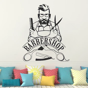 Barbershop Logo, Sienas Uzlīmes Cilvēks, Frizētava, Decal Matu Griezumu Rīki Vinila Stilists Frizieris Vīrietis Sejas Salons Logu Decal HY364