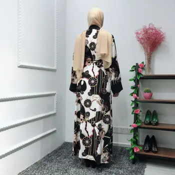 Vairumtirdzniecības plus lieluma Dubaija modes musulmaņu ritenis iespiests abaya sieviešu pilna garuma jaka atvērt رداء abayas islāma drēbes wq2113