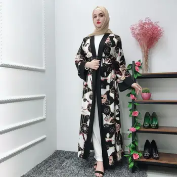 Vairumtirdzniecības plus lieluma Dubaija modes musulmaņu ritenis iespiests abaya sieviešu pilna garuma jaka atvērt رداء abayas islāma drēbes wq2113