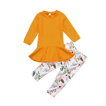 Toddler Bērniem, Baby Girl Apģērbu Komplekts ar garām Piedurknēm Cietā Krekls 2gab Top Kleita+Stulpiņi Kopumu Apģērbu 2-7 Gadu meiteņu drēbes