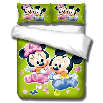 Disney Mickey Minnie mouse Gultas Komplekts Sega sedz spilvendrāna Pieaugušo Bērnu gulta kopu Vienā Queen, King size Mājas Tekstila 3pcs
