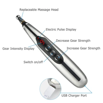 USB Uzlādes Elektriskā Akupunktūras Pildspalvu Desmitiem Masāža Pildspalvu Meridian Enerģijas Terapijas Pildspalvu Sāpju Mini Massager Stimulācija