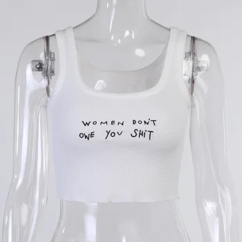 Gothblack Streetwear Vēstuli Izšuvumi Slim Kultūru Tvertnes Augšpusē Sievietes Balts Adīts Bodycon Gadījuma Veste Modes Pavasara Jaunu Klubu Tops
