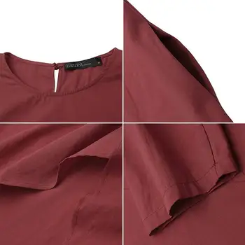 Ir 2021. Rudens Krekls ar garām Piedurknēm ZANZEA Elegants Asimetriska Blūze Sievietēm Gadījuma Cietā Blusas Sieviešu Plus Lieluma Tunika Topi Chemise
