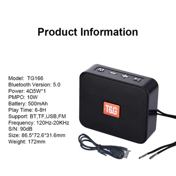 Ir 2021. Jaunu TG166 Mini Portatīvo Bluetooth Skaļruni Mazo Bezvadu Mūzikas Kolonnas Subwoofer USB Skaļruņi Telefoniem ar TF FM Radio