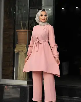 2 Gabali, Dubaija Musulmaņu komplekti islāma lentes atgriezumus + elsas uzvalki, sieviešu kaftan turku Hijab Musulmaņu islāma kleitu ramadāna ropa F1790