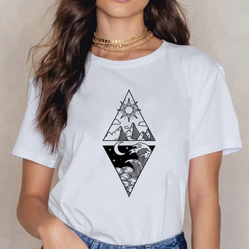 Jauns T-krekls Sieviešu Kalnos Dienu Un Viļņi Vakarā Grafiskais Izdrukāt T krekls Sievietēm Gadījuma Tshirt