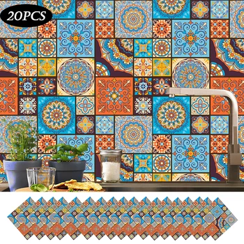 20Pcs/Set Retro Maroka Flīžu Sienas Uzlīmes DIY pašlīmējošas Ūdensizturīgs Sienas Tapetes Virtuve Vannas istaba