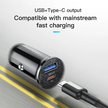 KUULAA USB Automašīnas Lādētājs Ātri Uzlādēt 4.0 36W QC PD 3.0 Auto Uzlādes C Tipa Samsung S10 9 Ātrs Auto Uzlādes par Xiaomi iPhone