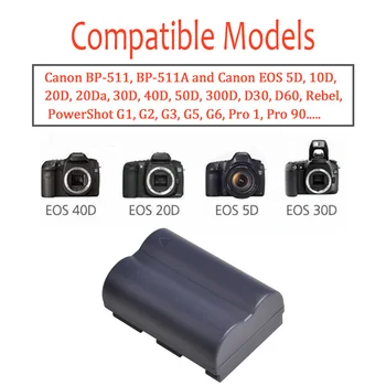 2gab BP-511, BP-511A Akumulators + LED Dual Lādētāja Tips C Canon EOS 5D 10D 20D 30D 40D 50D 30 D60 G1 G2 G3 G5 G6 Pro 1 Pro 90