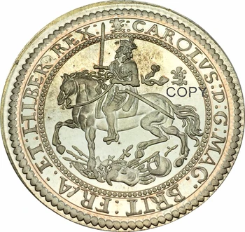 Liels Monētu Britu Monētas Charles I, Misiņa, Sudraba Apšuvuma Mārciņa Oxford piparmētru 1643 3 Skāra vairāk nekā 2 king uz zirga pa kreisi Svars:124G
