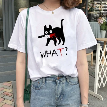 Melnais Kaķis, Ko Sievietes T-krekls Smieklīgi Nāvējoši Kaķis Nazis Druka T kreklu Vasaras O-veida kakla īsām piedurknēm Topi, t-veida Femme meitene krekls