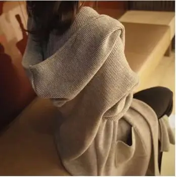 Korejas rudens un ziemas sieviešu jauns zaudēt lielu izmēru trikotāžas jaka džemperis ar garām piedurknēm ar kapuci mētelis