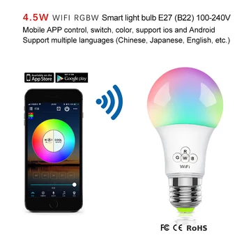 XUNATA 4.5 6.5 W W E27 B22 WiFi Smart Spuldzes apgaismojuma regulēšanu, Modināšanas Gaismas Alexa & Google Palīdzēt