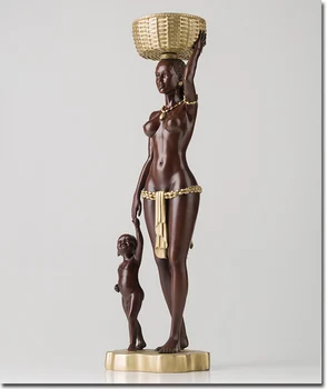 49CM Liela TOP Master mākslas Kolekcija ārvalstu DĀVANU Home uzņēmums Āfrikas ģimenes iespaidu vara dekoratīvās mākslas Skulptūra