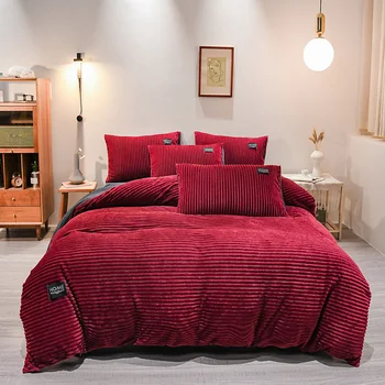 Aprīkots lapa burvju Vilnas gultas komplekts 3or 4gab/komplekts svītru gulta set home (sākuma sega sedz, plakanas loksnes spilvendrāna 2020. gadam siltas gultas veļas komplekts