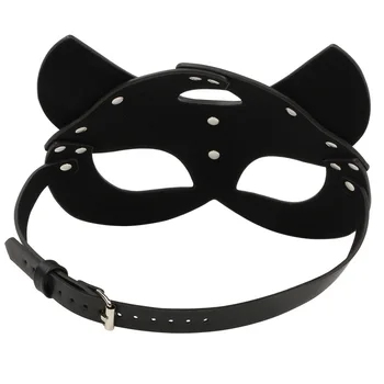 Melns Ādas Catwoman Cosplay Maskas Bdsm Fetišs Seksa Rotaļlietas Erotiska Maska Ar BDSM Apkakli Sievietēm Halloween Masku Puse Maska