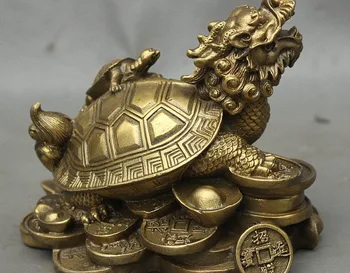 Ķīnas Fengshui Misiņa Bagātību, Naudu, Monētas Ilgmūžību Pūķis Bruņurupuča Aizsardzība Bruņurupucis Statuja