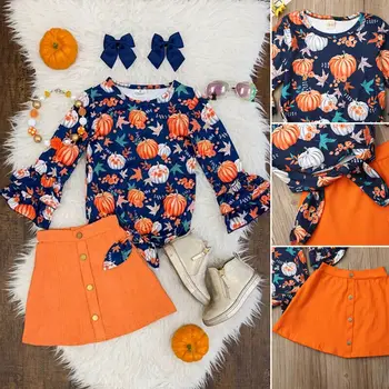 Goocheer Toddler Zīdaiņus Meitenes Halloween Drēbes Tērpiem Ķirbju Tee T-Krekls, Svārki Sundress Clothings Bērnu Jaundzimušo Meiteņu