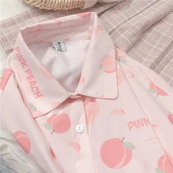 Harajuku Persiku Augļu Drukāt Blūze, Krekls Sievietēm Vasarā Korejas Kawaii Īsām Piedurknēm Blūzes Apkakle Skolniece Vaļīga Apģērba