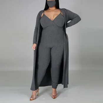 4xl 5xl Plus Izmēra Apģērbu Sievietēm 2 Gabali Komplekti Ilgi Outwears & Jumpsuits Dziļu v veida Kakla Bodycon Tērpiem atbilstošo Kopas ir Liela Izmēra