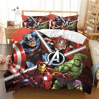 Brīnums Avenger Alianses 3D gultas komplekts dzelzs Vīrs Queen, King size mierinātājs, gultas komplekti gultasveļa Karikatūra Sega sedz, Dāvanu