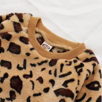 Neitrāls Bērnu Ziemas Drēbes, Super Mīksts Bezmaksas Piegāde Garām Piedurknēm Leopards Drukāt Silts Ērti Velūra Tops Un Bikses Šiks Meitene Tērpiem