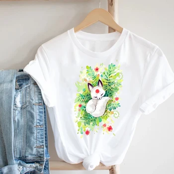 Sieviešu Apģērbu Kaķis Ziedu, Ziedu, Augu Jauna Tendence Kawaii Dzīvnieku Gudrs 90s Drēbes Drukāt Tee Top Tshirt Sieviešu Grafiskais T-krekls