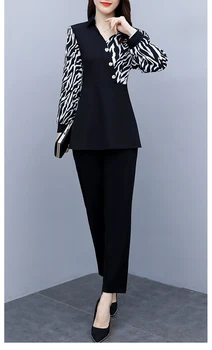 Rudens Modes Elegants 2 Gabals, kas Sievietēm 5xl Plus Lieluma garām Piedurknēm Tunika Drukāt Topi Un Elastību, Vidukļa Bikses Tērpiem ir 2021.