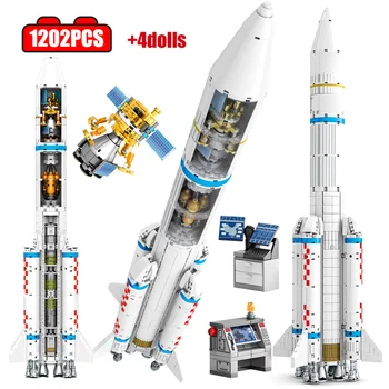 1202pcs Pilsētas Tehniskās Kosmosa Raķešu modeļu Veidošanas Bloki Militāro Kosmosa Raķetei Astronauts Attēls Ķieģeļi Rotaļlietas zēniem