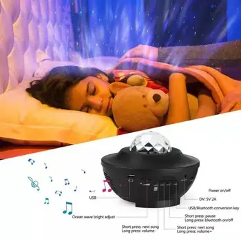 Krāsains Zvaigžņotām Galaxy Projektoru Blueteeth USB Balss Kontroles Mūzikas Atskaņotājs, LED Nakts Gaisma USB Uzlādes Projekcijas Lampa Bērniem Dāvanu