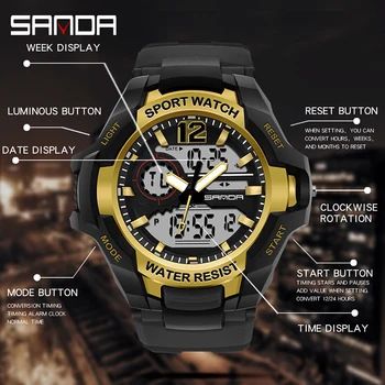 Modes Pulkstenis Digitālais pulkstenis Vīriešu Ūdensnecaurlaidīgs Pulksteņi LED Šoks Elektronisko Militārās Sporta Skatīties, Vīriešu rokas pulksteņi Relogio Reloj