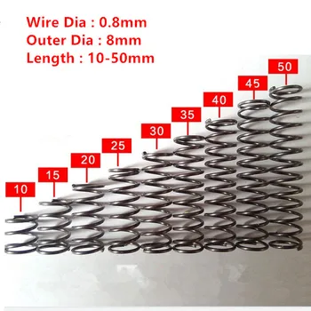 50gab 0.8*8 sērijas mazo vietas pavasara 0.8 mm mini wire kompresijas spiedienu atsperes 0.8*8*(10/15/20/25/30/35/40/45)3D printeri