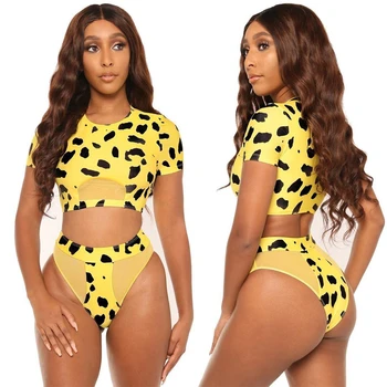 Leopards Izdrukāt Bikini Komplekts Sievietēm, Dāmas Sadalīt Peldkostīmu 2020. Gada Vasaras Beachwear Ielu Stilu, Push-up Izšuvumi Augsta Vidukļa Bikini