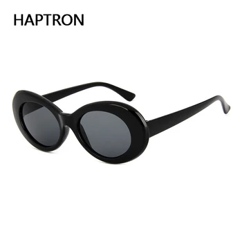 Haptron Kurt Cobai stila Ovāls UV400 Saulesbrilles Sieviešu Vintage retro kārtu Rāmis balts vīriešu Saules brilles sarkanā Hip Hop Skaidrs, glāzes