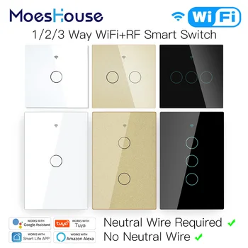 WiFi Smart Gaismas Slēdzi Nav Neitrāls Vads Vajadzīgs Smart Dzīves Tuya APP kontroles Alexa, Google Home Saderīgu 1/2/3/4 Banda ES MUMS