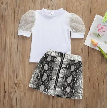 Modes Zīdainis, Mazulis Baby Meiteņu Apģērbu Komplekti Toddler Meitene Īsā Puff Piedurknēm T-Krekls Ar Rāvējslēdzēju Svārki Meitenēm Apģērbi