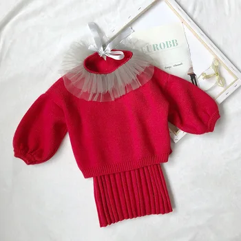 Toddler Meitene Drēbes, korejas Zīmola Baby Girl Džemperi Komplekts Bērniem Gudrs Cietā Džemperis+veste Kleita 2gab Uzvalks Toddler Princese Apģērbs
