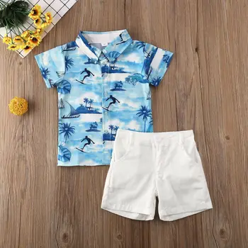 Baby Boy Apģērbs 2020. Gada Vasaras Toddler Puika Kungu Apģērbu Ziedu Krekls Topi, Šorti Bikses Tērpiem Komplekts