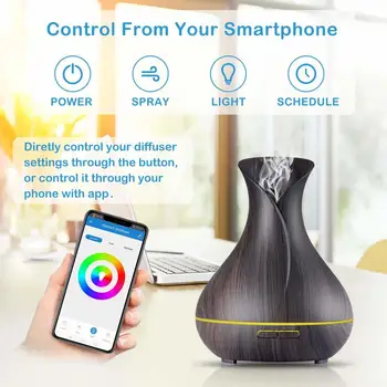 Smart WiFi Ēteriskās Eļļas Difuzoru Saderīgs ar Alexa, Google Home App Kontroles 400 ml Tumša Koka Graudu Aromāta Izkliedētājs gaisa mitrinātāju