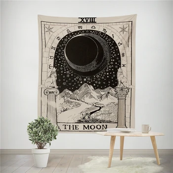Tarot Zīlēšana Gobelēns Sienas Karājas Sun Moon Star Noslēpumaina Gobelēni Mājas Dekori Dzīvojamā Istaba Kopmītnes Fona Audums
