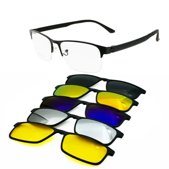 Visu Sezonu Vīrieši Viens Optiskais Rāmis ar 5 Klips Noņemams Polarizētās Saulesbrilles, Lēcas, Metāla Kombinētās TR90 Taisnstūra Brilles