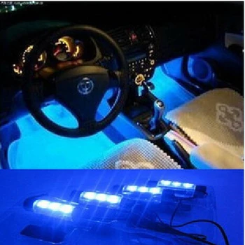 Jaunā 4x 3LED Zils Auto Maksas interjera piederumi kāju automašīnu dekoratīvie 4in1 lukturi dienas gaismas lukturi auto stils un autostāvvieta