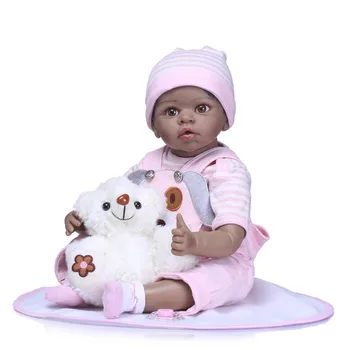 Bebe Atdzimis Lelle Melna Meitene zēns Lelles Silikona Āfrikas Amerikāņu Spēlēt Lelles Spilgti 55cm Bērnu Spēlē Lelles Bērnu rotaļu biedrs, Dāvanu