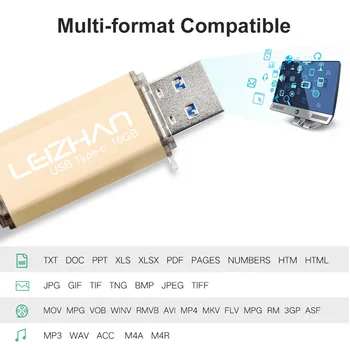 LEIZHAN USBC Foto Stick Tipa C Pendrive USB Flash Diska 256 GB 128GB 64GB, 32GB 16GB USB 3.0 Atmiņas karte memory stick ātrgaitas usb flash